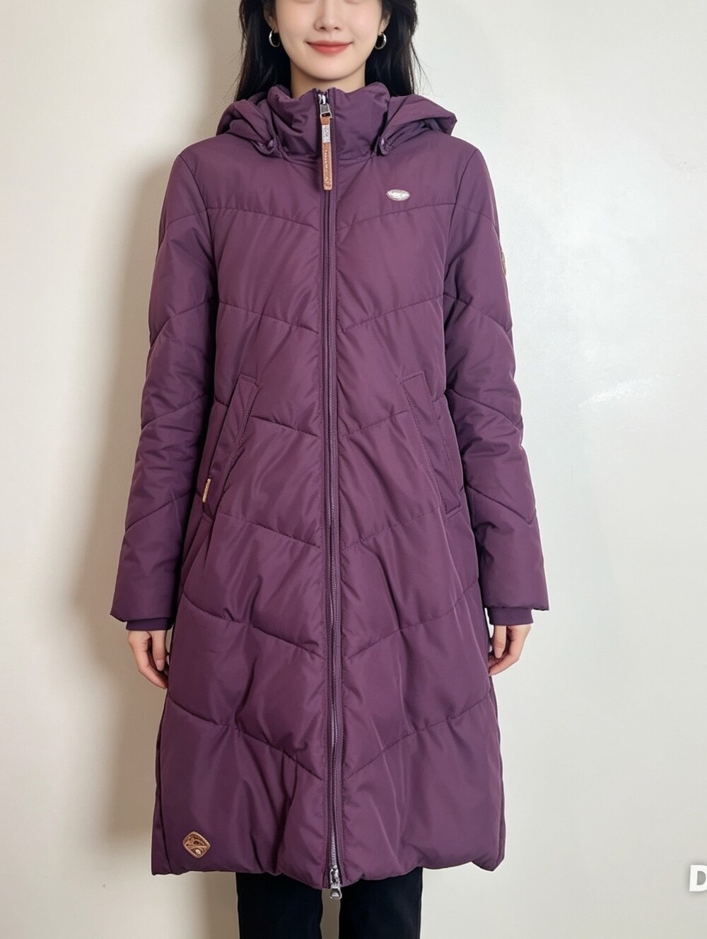 Ragwear Purple Hooded Long Puffer Coat XS | Vegan Winter Jacket Full Zip Quilted